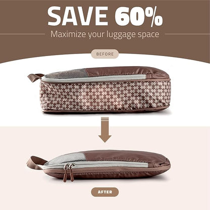 Oriday Set of 8 compression packing cubes for travel accessories- Expandable bags for clothing, toiletry, backpacks, organizing essentials (Beige)