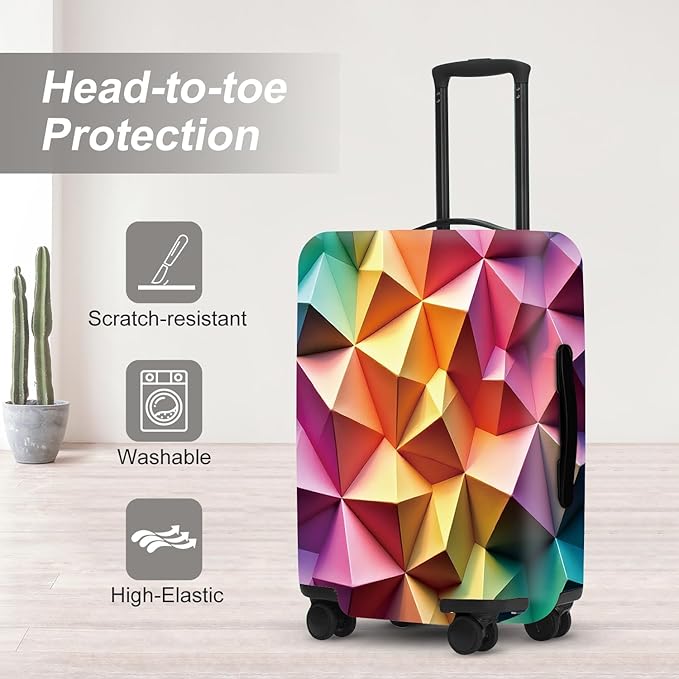 Abstract Geometric Luggage Cover, 3D Gradient Polygons Waterproof Anti-Scratch Suitcase Protector, Modern Travel Case