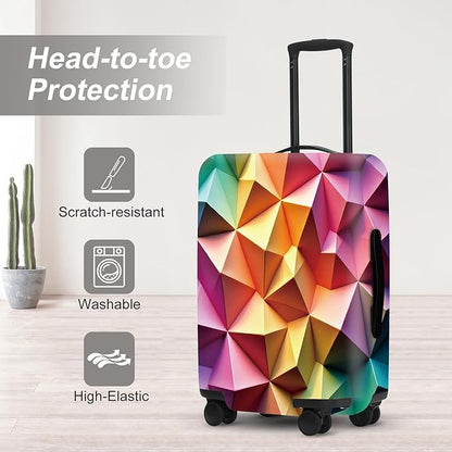 Abstract Geometric Luggage Cover, 3D Gradient Polygons Waterproof Anti-Scratch Suitcase Protector, Modern Travel Case