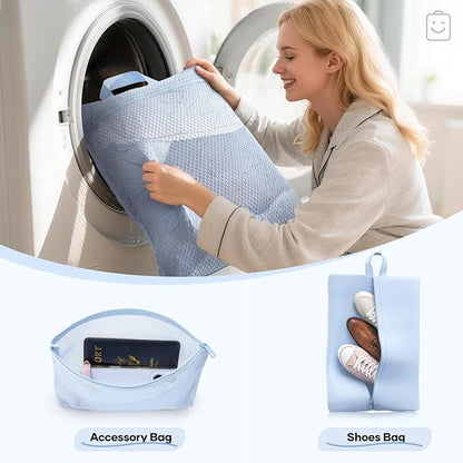 Veken 11 Set Compression Packing Cubes for Travel Essentials,Compressible Expandable Large Luggage Suitcase Organizer Bags for Clothing,Durable Space Saver Storage Bags with Toiletry Bags(Light Blue)