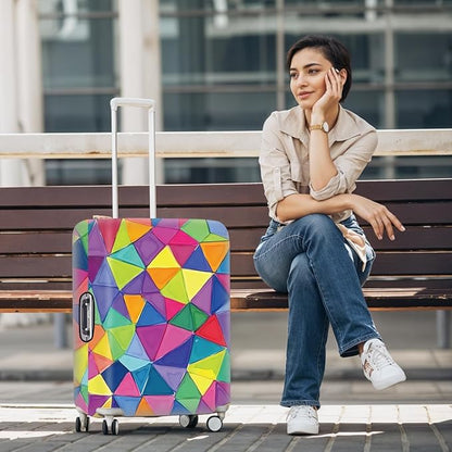 Colorful Geometric Luggage Cover – Durable and Stretchable Travel Suitcase Protector with Vibrant Pattern, Fits 28''–30'' Suitcase with Wheels,L