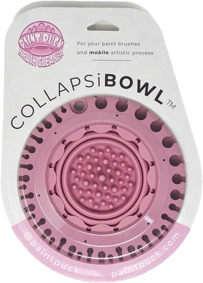 Paint Puck CollapsiBowl Paint Brush Cleaner Rinse Cup (Pink) – Collapsible Paint Water Cup & Brush Cleaner with Brush Holder, Squeegee Lips & Drip Tray for Acrylic, Watercolor & Art Supplies