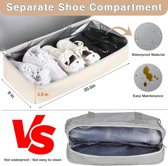 Weekender Bag for Women, Travel Duffel Bag Carry On Overnight Bag with Shoe Compartment Large Nylon Travel Weekend Tote Bag