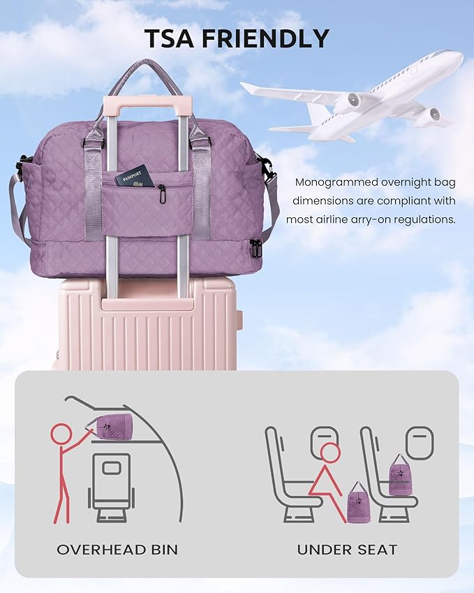 Women's Gifts - Personalized Duffle Bag with Shoe Compartment, Weekender & Overnight Bag for Tween Travel, Graduate Gift