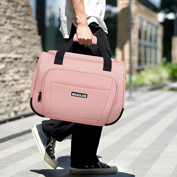 Underseat Carry On Luggage Lightweight Travel Tote Weekender Bag Overnight Duffle Bag for Travel, Travel Essentials Personal Item Travel Bag for Women and Men, Pink-18Inch