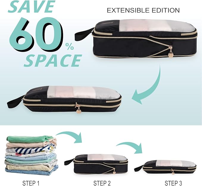 See Through Expandable Compression Packing Cubes, Mesh Travel Packing Cubes for Suitcases, Lightweight Organizers Bag Set for Travel Essentials for Luggage