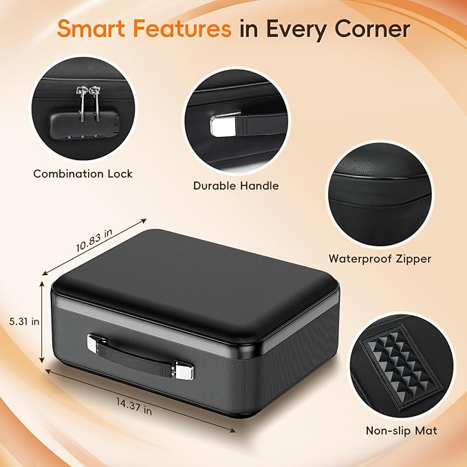 Fireproof Document Box with Lock, Waterproof Hard Shell File Organizer with Accordion Folder, Portable Fireproof File Safe Box for Home Office Storage of Documents, Laptop, Cash & Passports