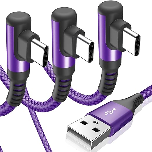 sweguard USB C Cable Right Angle [3Pack, 10FT+6.6FT+3.3FT], 3.1A Fast Charger Cable Nylon Braided Cord for iPhone 17 16 15 Pro Max Plus iPhone Air, Samsung Galaxy S25 S24 S23 S22 S21 Note 20 10,Moto