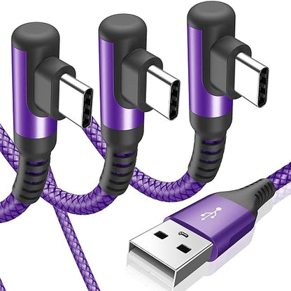 sweguard USB C Cable Right Angle [3Pack, 10FT+6.6FT+3.3FT], 3.1A Fast Charger Cable Nylon Braided Cord for iPhone 17 16 15 Pro Max Plus iPhone Air, Samsung Galaxy S25 S24 S23 S22 S21 Note 20 10,Moto