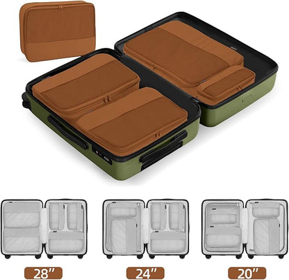 4 Piece Compression Packing Cubes for Suitcases and Backpack, Lightweight Travel Organizer Bags (Light Brown)