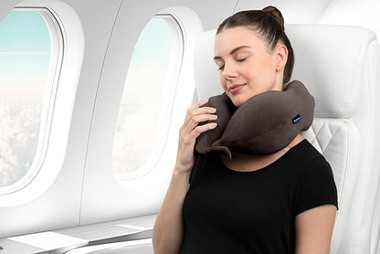 Brookstone Neck Travel Pillow - Lightweight Contoured Memory Foam Stuffable Travel Neck Pillow for Sleeping, Car, & Airplane, Size One Size, Velvet Brown