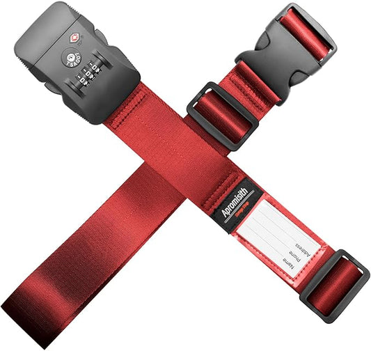 Cross Luggage Strap Belt for 20"-32" Suitcase with TSA Approved 3-Dial Combination Lock Wide Adjustable Packing Straps Travel Accessories, Red