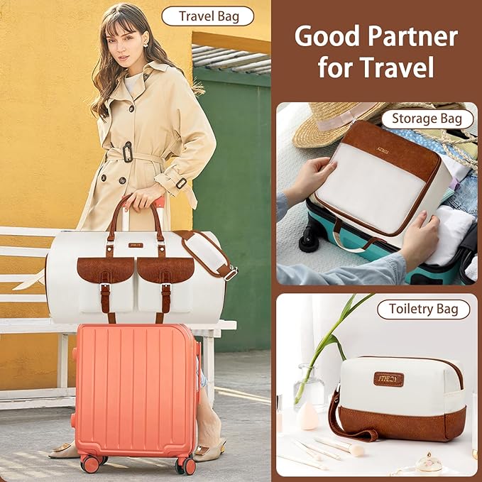 Garment Duffle Bag for Travel - Convertible Carry on Garment Duffel Travel Bag for Women Men Large Weekender Bag with Shoes Pouch 2 in 1 Hanging Suit Travel Duffel Bag 3pcs Set
