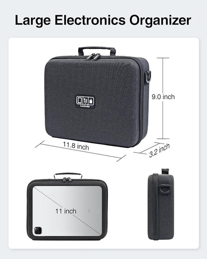 Luxtude Electronic Organizer Travel Case Large, Hard Case for Electronics, EVA Tech Organizers, Travel Cable Bag with Shoulder Strap, Charger Organizers Carrying Cases for iPad(Up to 11’’)
