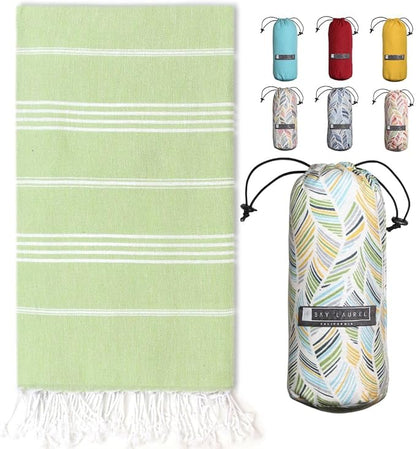 BAY LAUREL Turkish Beach Towel with Travel Bag 39 x 71 Quick Dry Sand Free Lightweight Large Oversized Towels Light