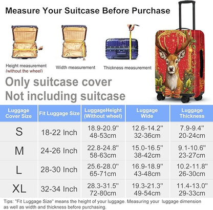 Vintage Plaid Christmas Luggage Cover - Red Tartan with Golden Deer and Holly, Classic Stretchable Suitcase Cover 28 30 Inch
