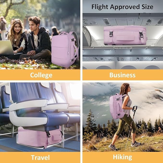 Taygeer Travel Backpack for Men Women, Airline Approved Underseat Personal Item with 17.3 inch Laptop Compartment, TSA Friendly Mochila for Business Hiking Weekend, Carry On Backpack, Orchid Purple