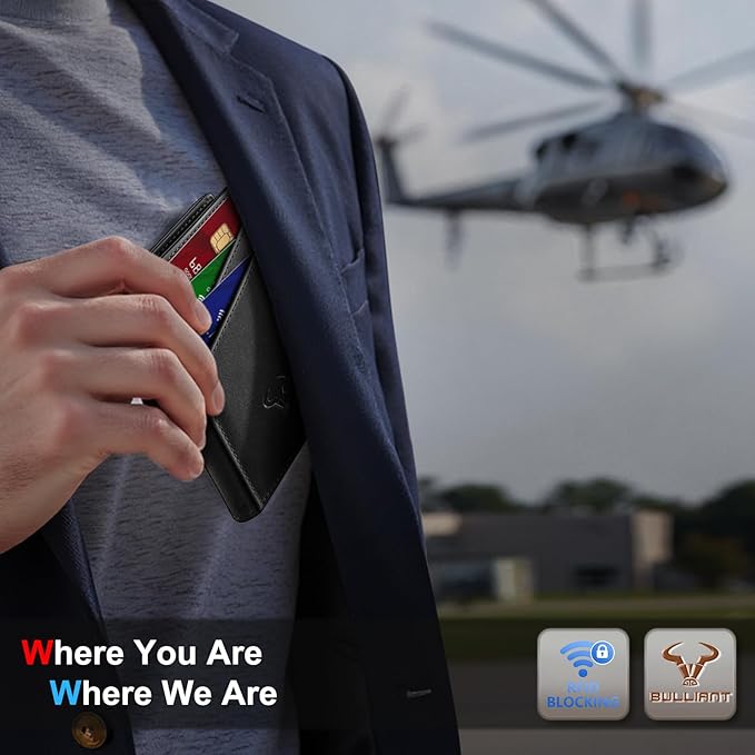 BULLIANT Men Wallet,Top Grain Leather Slim Wallet Magnetic Closure Simplifed Bill Folder RFID Blocking 11Cards