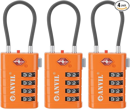 ANVIL 4 Digit Luggage Locks, TSA Locks for Luggage, Advanced TSA008 core, Alert Indicator for Your Travel Lock, Suitcase Lock. (3, Orange)
