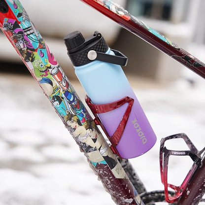 BJPKPK 2 Pack Insulated Water Bottles with Straw Lids, 22oz Stainless Steel Metal Water Bottle with 6 Lids, Leak Proof BPA Free Jugs, Cups, Flasks for Travel, Sports (Cherry+Ocean Dream)