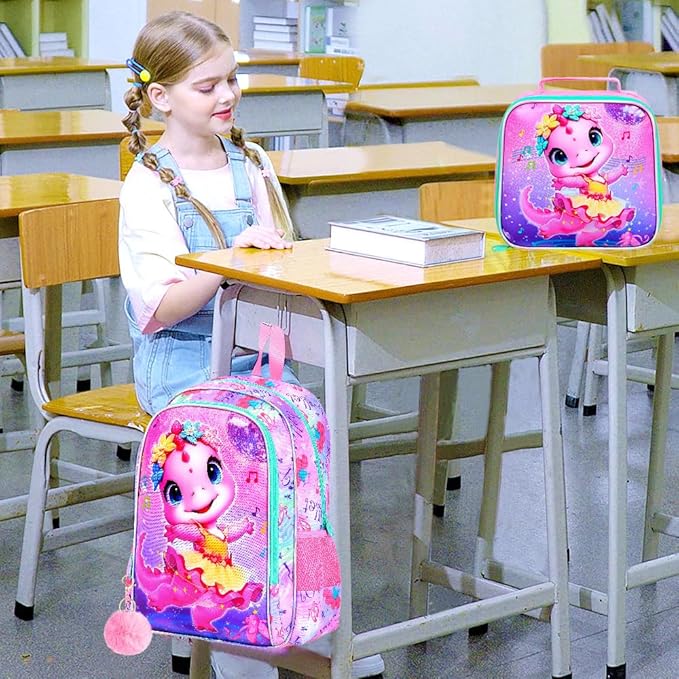 WZLVO 3PCS Kids Backpack for Girls, Unicorn Dinosaur Animal Prechool Elementary Kindergarten School Bookbag with Lunch Box