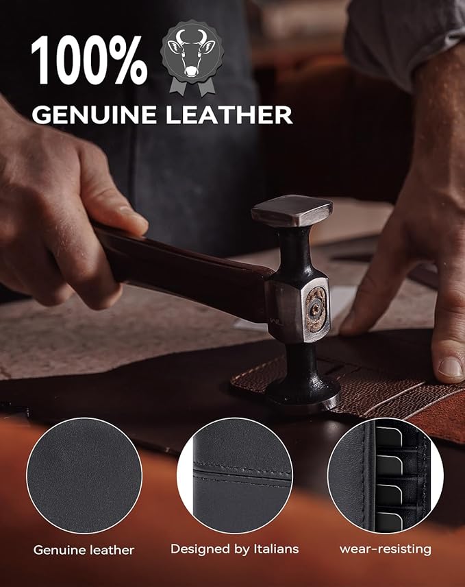 Swallowmall Leather Wallet for Mens Genuine Leather RFID Blocking Bifold Wallets with 2 ID Windows 13 Card Slots