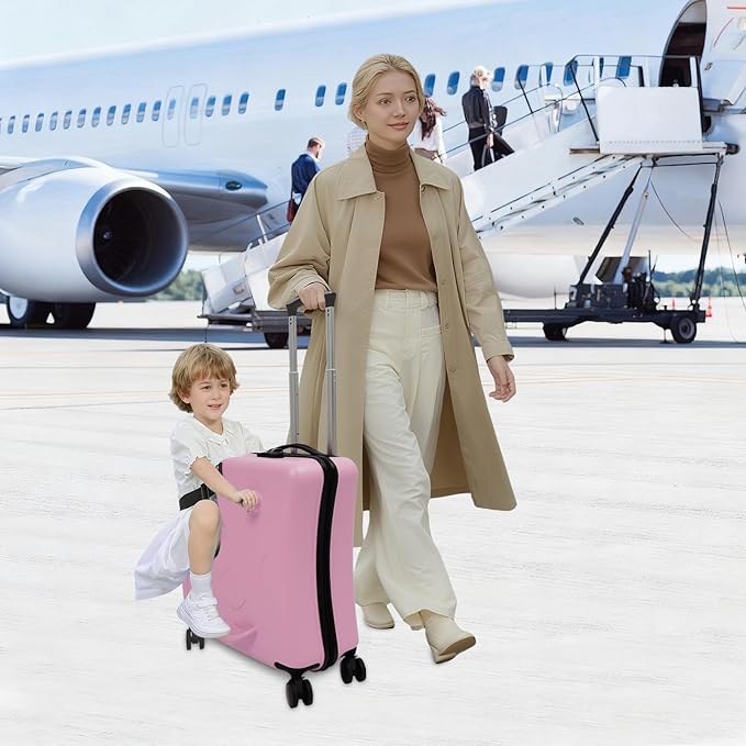 20" Children's Ride-on Trolley,Portable Kid's Ride-on Travel Suitcase with Wheels,Carry On Trolley Luggage for Kids Fun