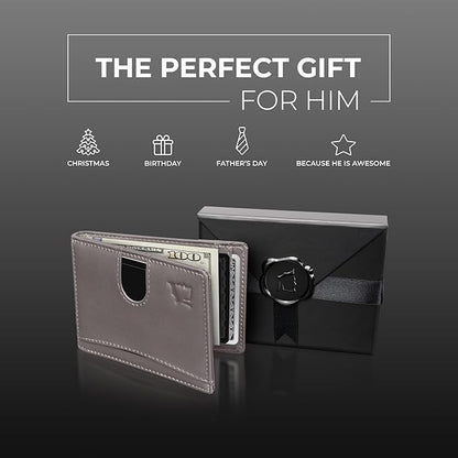 Kingly Cash Clip Slim Leather Wallet for Men with RFID Blocking & Money Clip - Minimalist Front Pocket Bifold Wallet Holds 12 Cards - Secure Card Holder with Easy Access Pull Tab