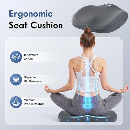 FLORICH Seat Cushion and Lumbar Support Pillow for Office Chair Car, Ergonomic Memory Foam Back Support for Office Gaming Chair Driving Seat Wheelchair, Relieves Neck, Back & Sciatica Pain – Gray