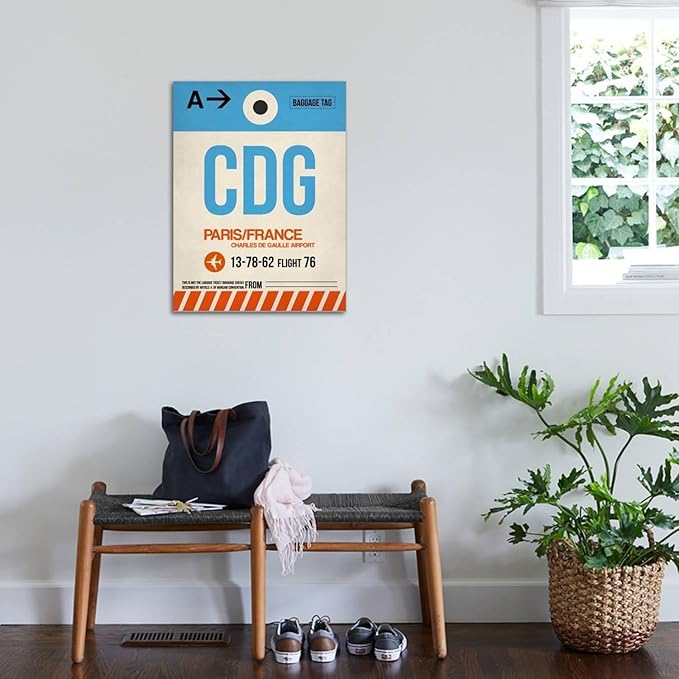 ART.COM Stretched Canvas Print CDG Paris Luggage Tag 2 by NaxArt, 24" x 32"