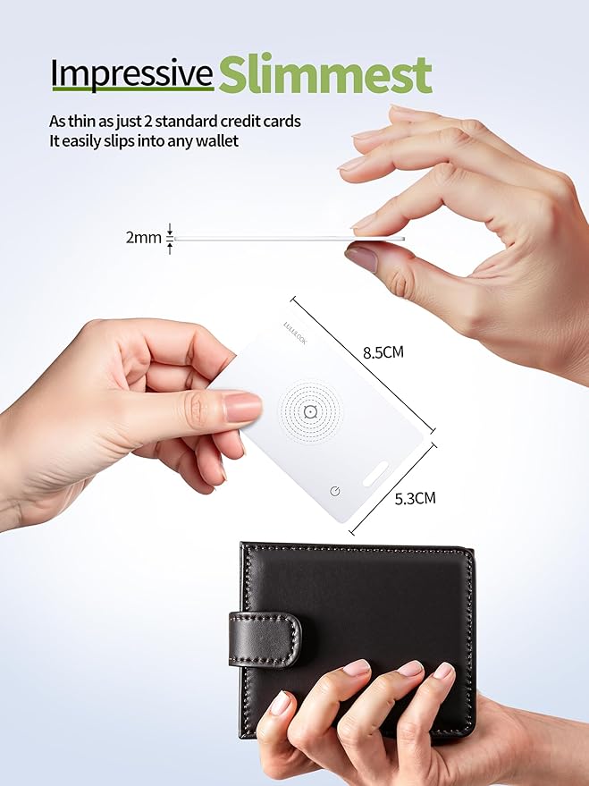 LULULOOK Wallet Tracker Card (iOS Only), Ultra Slim Airtag Wallet Works with Apple Find My, Wireless Rechargeable GPS Smartcard Tracker for Luggage, Tags, Passport, Purse, IP68 Waterproof, 3 Pack
