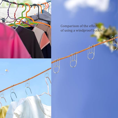 32Ft Portable Travel Clothesline Caudblor Adjustable Camping Clothes Laundry Drying Rope for Hotel Trip, Cruise, Outdoor/Indoor with 10 Windproof Clips, 10 Clothespins, 1 Storage Bag（Blue）