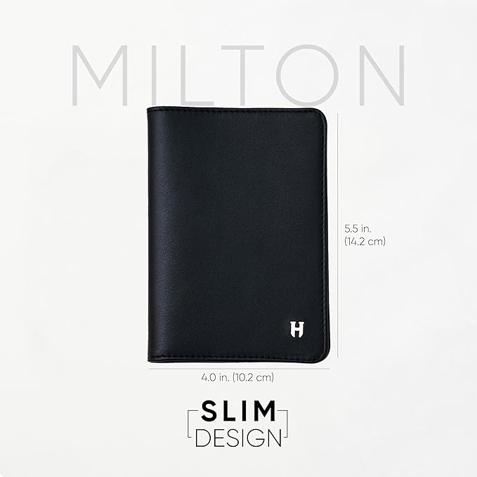 Passport Holder for Travel, Men & Women, RFID Handcrafted Nappa Leather Passport Cover & Case, Gift Box & Pouch for Birthday & Christmas, Black