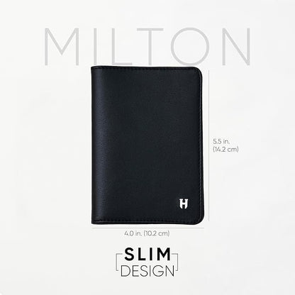 Passport Holder for Travel, Men & Women, RFID Handcrafted Nappa Leather Passport Cover & Case, Gift Box & Pouch for Birthday & Christmas, Black