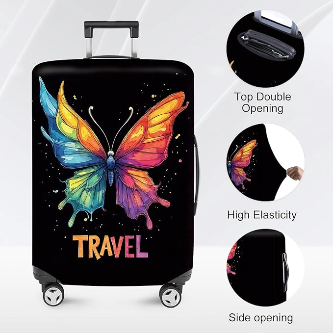 ANNA QUEEN Travel Butterfly Luggage Cover Suitcase Protector Suitcase Cover Anti-Scratch,Stretchable Bag Cover Washable Durable Polyester with Elastic Hem with Zipper Closure
