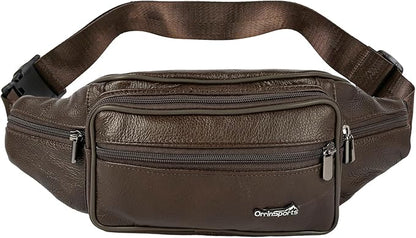 Leather Fanny Pack for Men Women,Genuine Leather Waist Belt Bag with Adjustable Strap Belt Hip Bag with Multi-Pockets for Travel Sports Running Cycling Hiking (brown)