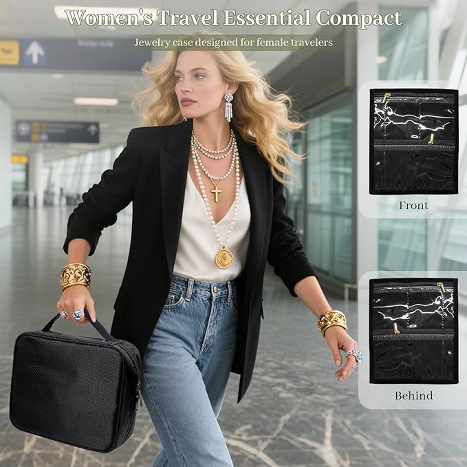 Dexmary Travel Jewelry Organizer and Storage Case for Women, Travel Jewelry Storage with 36 Velvet Zipper Velvet Pouches, Portable Gift for Earrings Necklaces, Rings, Bracelet, Watch