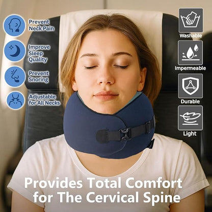 Neck Pillow Airplane –2025 Updated, 100% Memory Foam Travel Pillow for Sleeping, 360° Ergonomic Neck Support, Pain Relief for Long Flights, Portable Travel Accessory for Plane & Car (Navy Blue)