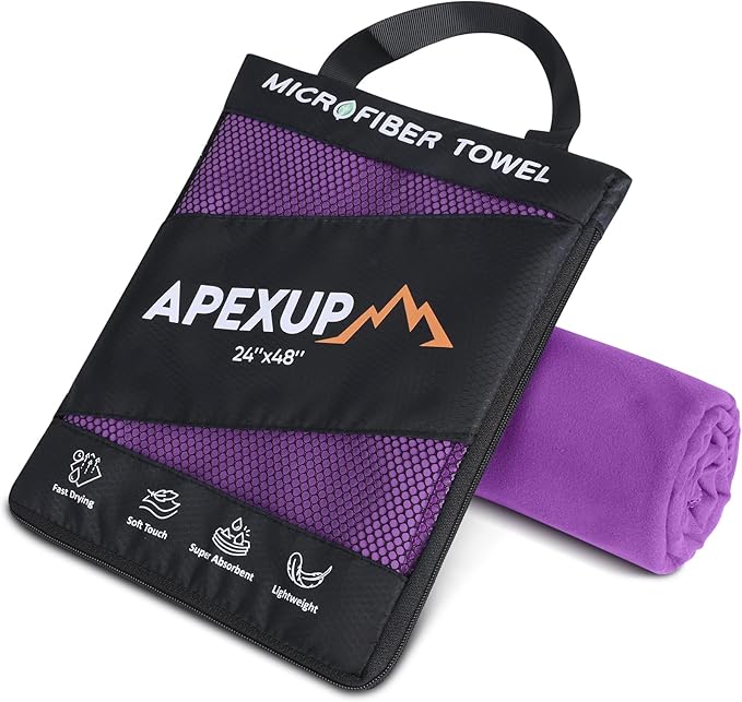 APEXUP Microfiber Travel Towel, Ultra Absorbent Quick Dry Towels, Lightweight Gym Sports Camping Towel for Workout, Yoga, Beach, Shower, Swimming (48"×24", Purple)