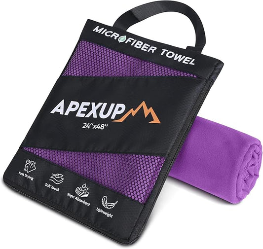 APEXUP Microfiber Travel Towel, Ultra Absorbent Quick Dry Towels, Lightweight Gym Sports Camping Towel for Workout, Yoga, Beach, Shower, Swimming (48"×24", Purple)