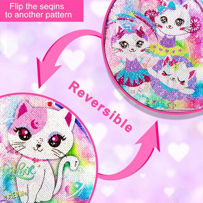 UFNDC 2PCS Kids Luggage Set, Girls Sequins Rolling Suitcase with Wheels, Travel Carry on for Children Toddler Elementary