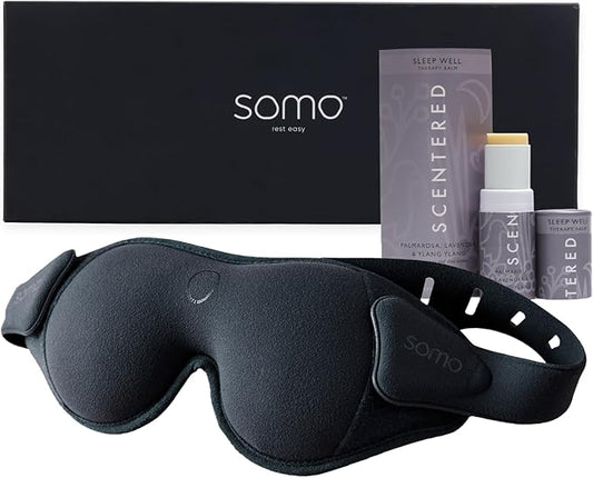 Scentered x SOMO Premium Blackout Sleeping Mask & Sleep Well Aromatherapy Balm Gift Set - Acupressure Eye Mask & Lavender Essential Oil for Deeper Recovery - Fall Asleep Faster & Stay Asleep Longer