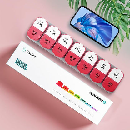 Daviky Extra Large Pill Organizer 2 Times a Day, Am Pm Pill Organizer 7 Day, Pill Box 7 Day to Hold Daily Medicine Vitamin and Supplements for Elders, Arthrtic Patients and Kids (Red)