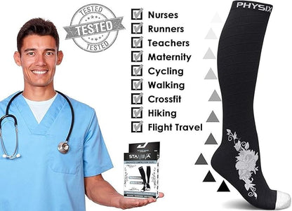 Physix Gear Compression Socks 20-30 mmHg - Men & Women - Running, Nurses, Shin Splints, Flight, Travel