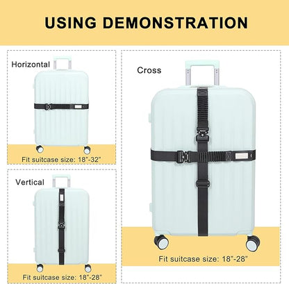 Vigorport Luggage Straps for Suitcases 2 Pack, Heavy Duty Metal Buckle Luggage Belt Strap, TSA Approved Suitcase Belt, Stretchable Travel Strap for Luggage