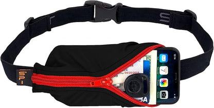 SPIbelt Running Belt for Women Men, Phone Holder for Running, Running Fanny Pack, Holder for Phone, Running Waist Pack, Adjustable Waist, [Fits All Phones]. Black with Red Zipper