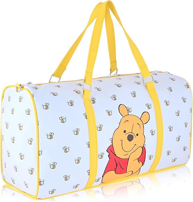 Disney Winnie the Pooh Travel Bag, Duffle Bag, Overnight Bag, Weekender Bag | Mini 16 Inch Leather Classic Premium Travel Duffle Bag for Women, Men, Adults