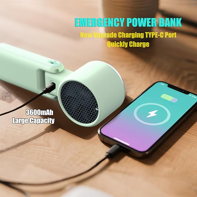 Foldable Handheld Fan | 5-Speed Turbo Blast | 16-Hour Runtime | Type-C Fast Charging | 3-in-1 Portable Design - Perfect for Travel, Camping, Office & Gifts