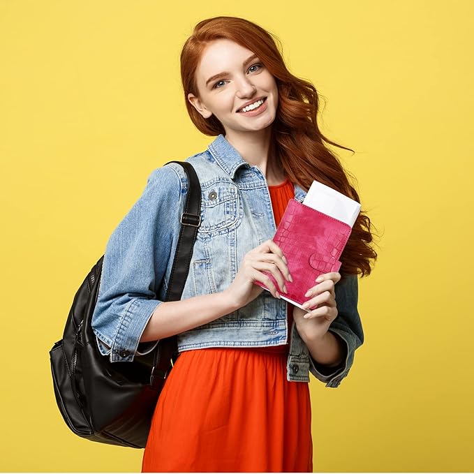 Melsbrinna Unisex Adult Travel Wallet, RFID Protected, Pink Faux Leather Passport Cover with 6 Compartments and 4 Card Slots