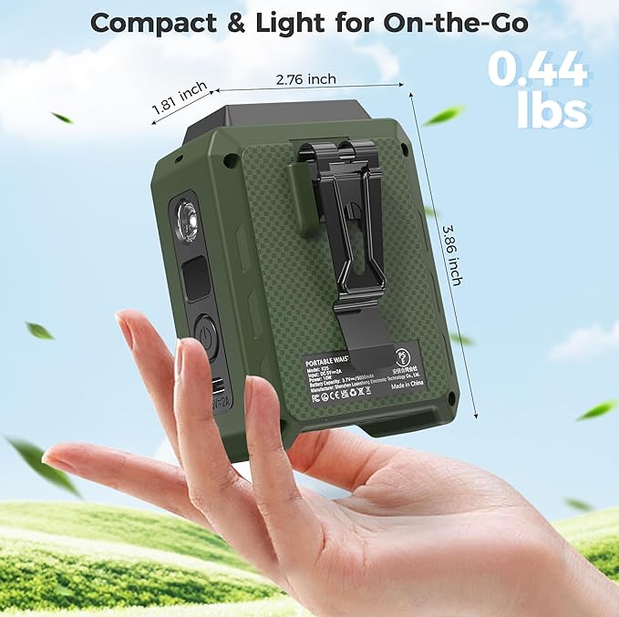 COMLIFE Portable Mini Waist Fan - Rechargeable Clip on Belt Wearable Body Fan, Max 20H Cooling, 5 Speeds 16000RPM Turbo Hands-Free Under-Shirt Neck Fan for Outdoor Jobsite Camping Traveling